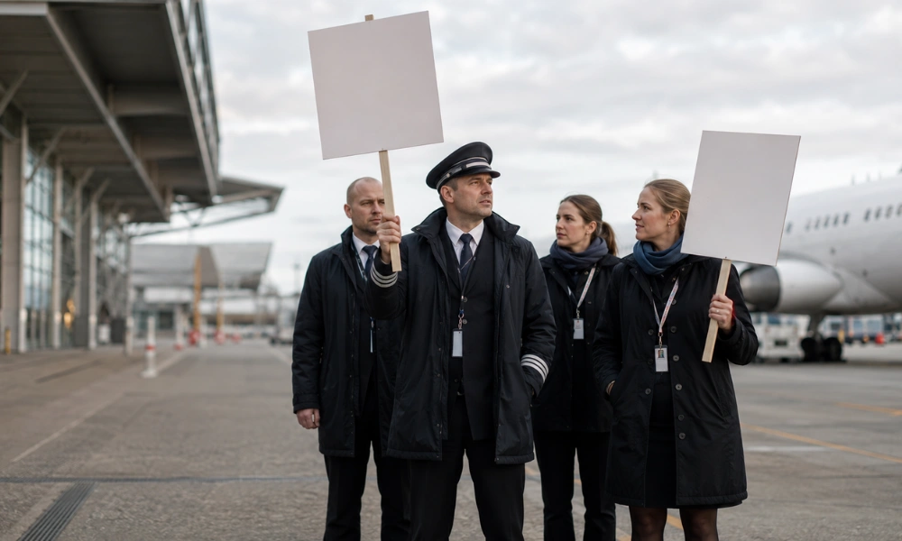 UK261 airline staff strike pilots on picket line at airport