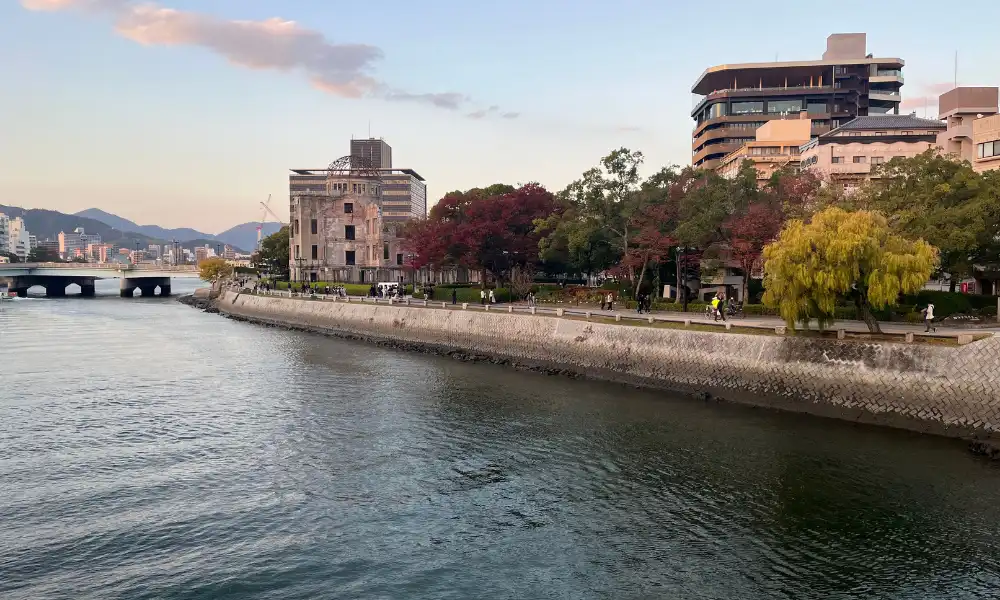 Two weeks in Japan itinerary stop with riverside city views and historic Hiroshima memorial area