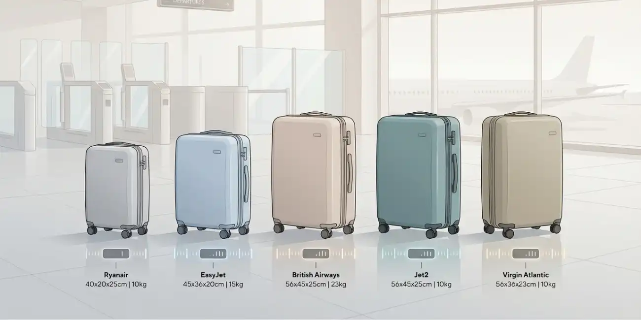 Hand luggage rules 2026 — UK airline hand luggage allowance comparison for cabin bag size rules